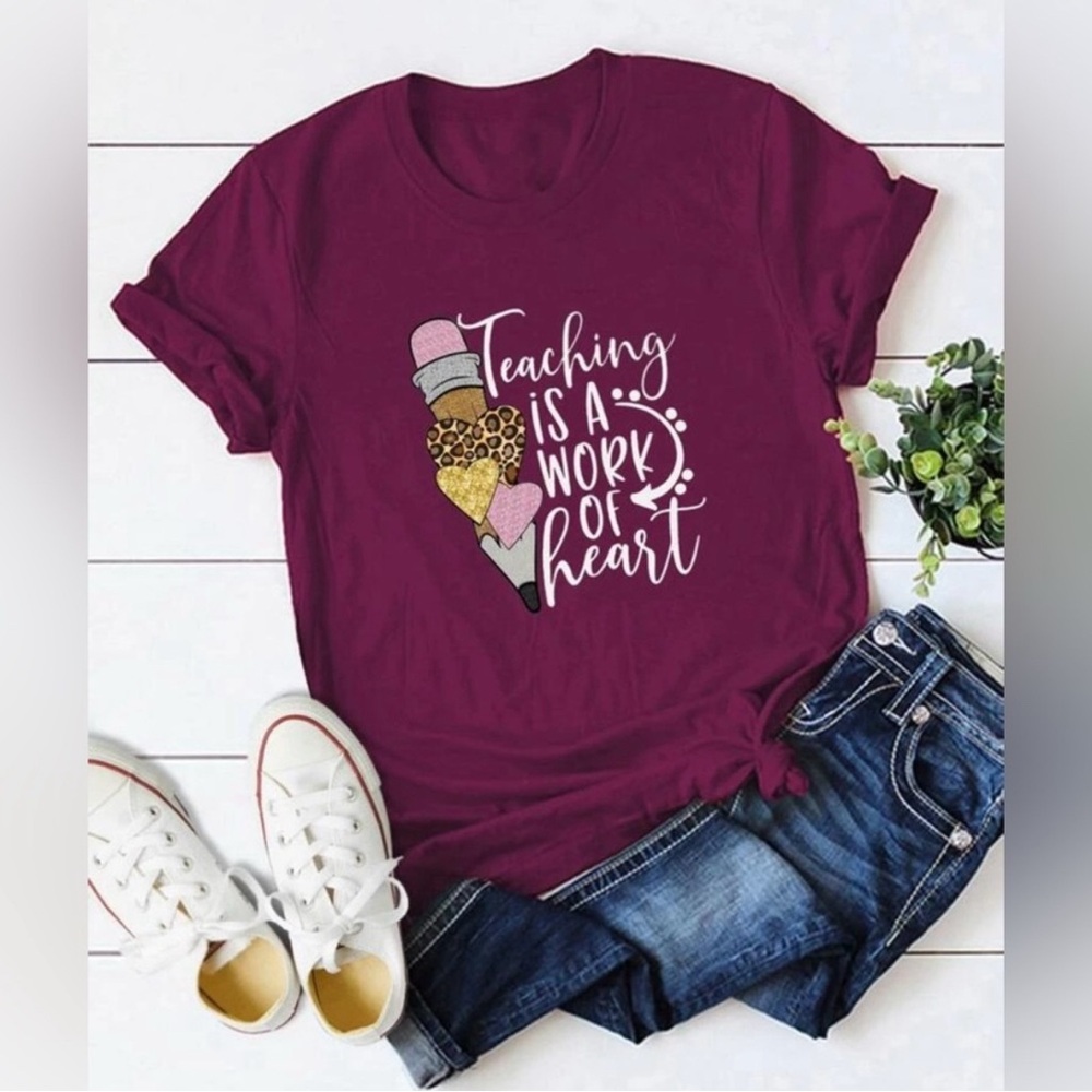 Teacher Graphic Tee with Heart Design